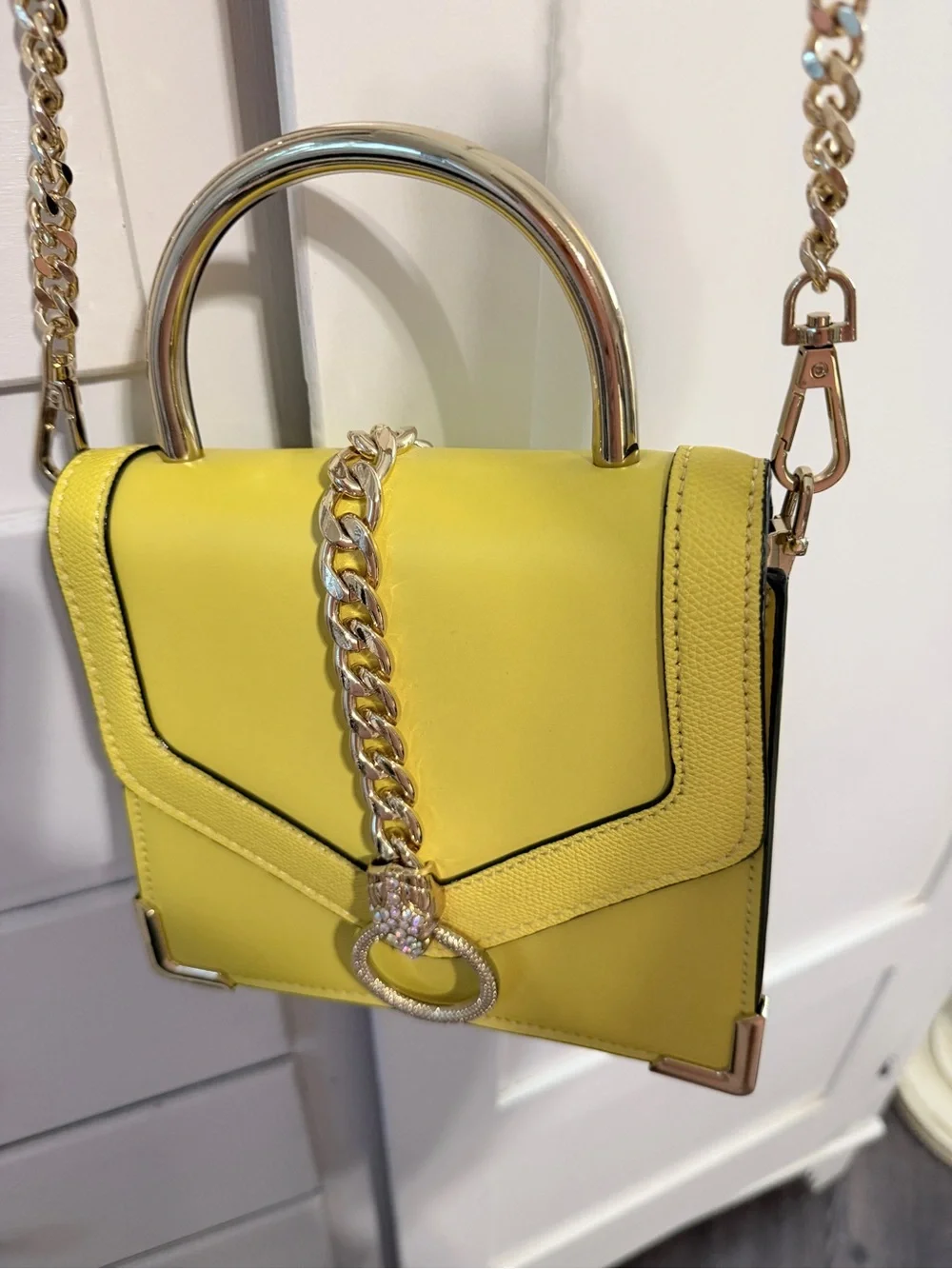 Aldo Bright Yellow Mini Crossbody with Chain and Top Handle